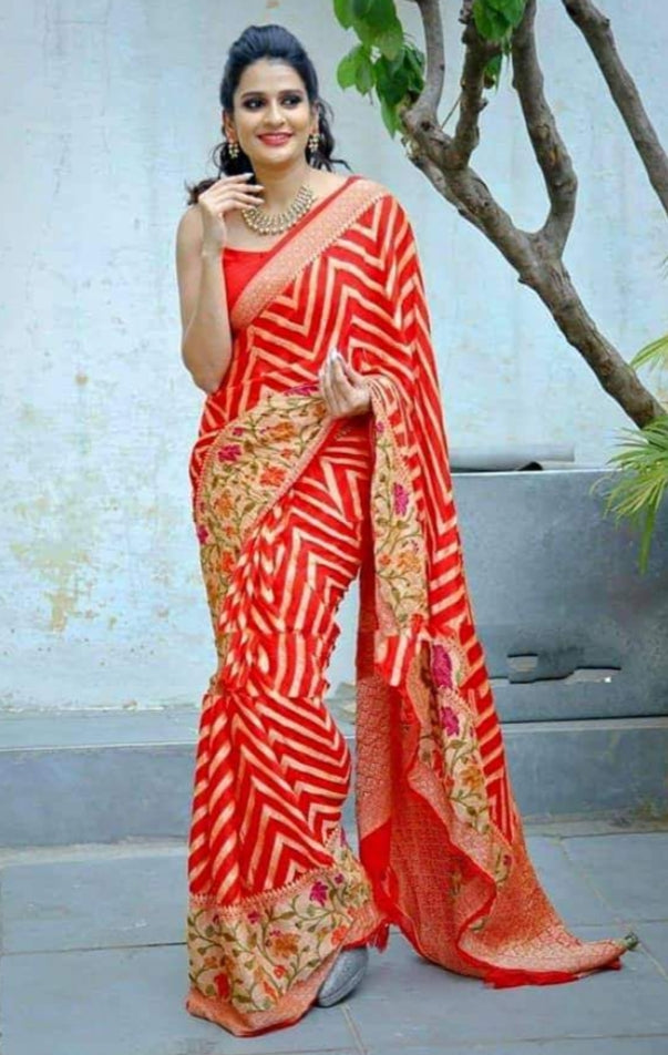 Orange Banarasi Meenakari saree