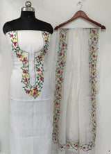 Classic Kota Doriya Embroidery Work Suit In White