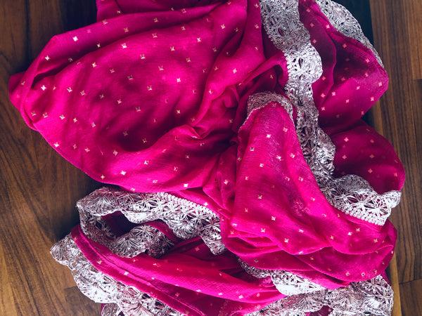 Designer Dupatta In Hot Pink - jhakhas.com