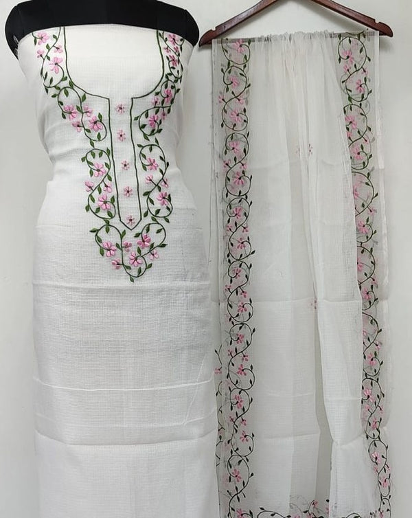 Shop Kota Doria Embroidery Work Suit In White,kota doria suits in jaipur