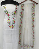 Classic Kota Doria Embroidery Work Suit In White,kota doria suits online shopping
