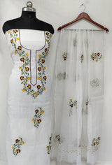 Kota Doriya Embroidery Work Suit In White