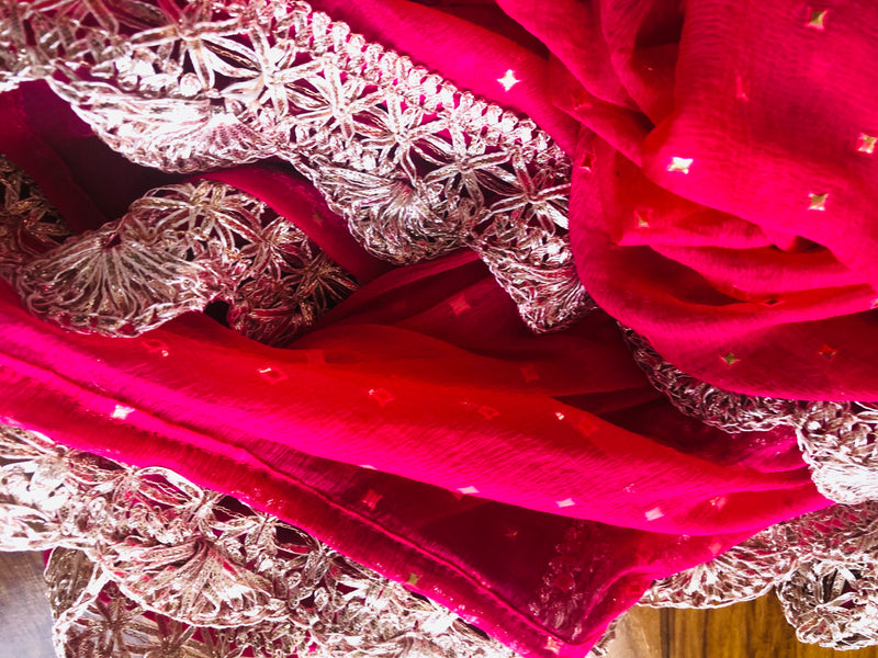 Designer Bridal Dupatta In Hot Pink - jhakhas.com