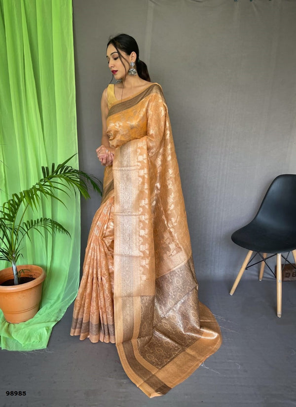 Orange Organza Silk Saree