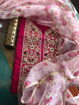 Pink Punjabi Gota Patti Kurti With Organza Dupatta