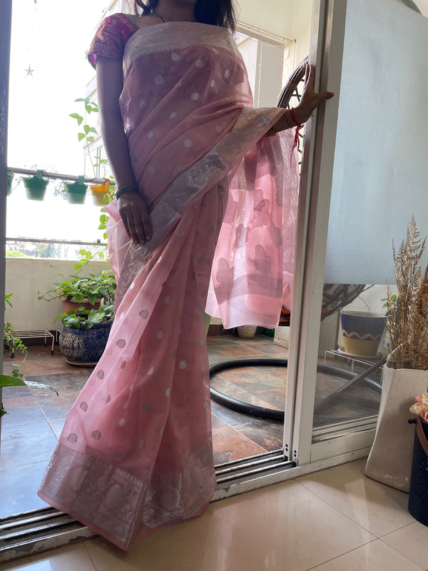 Babypink Banarasi Semi Georgette Saree