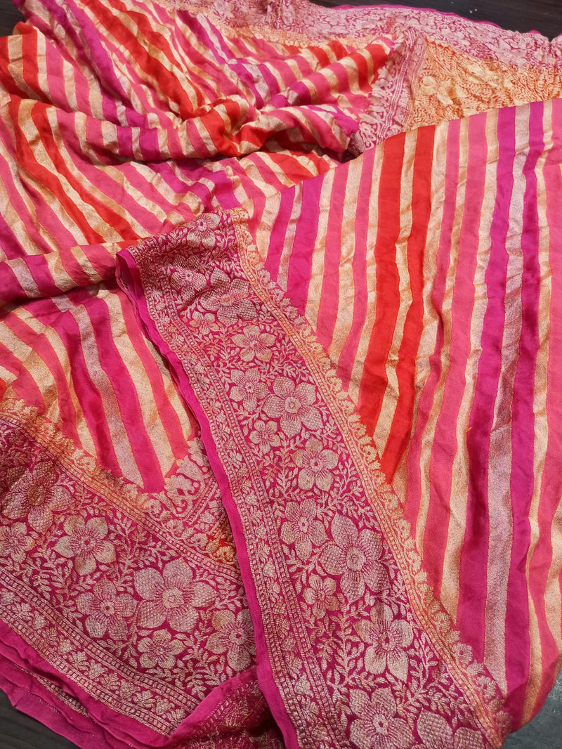 Banarasi Meenakari Sarees In pink and red
