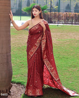 Mehroon Soft Banarasi Silk Saree