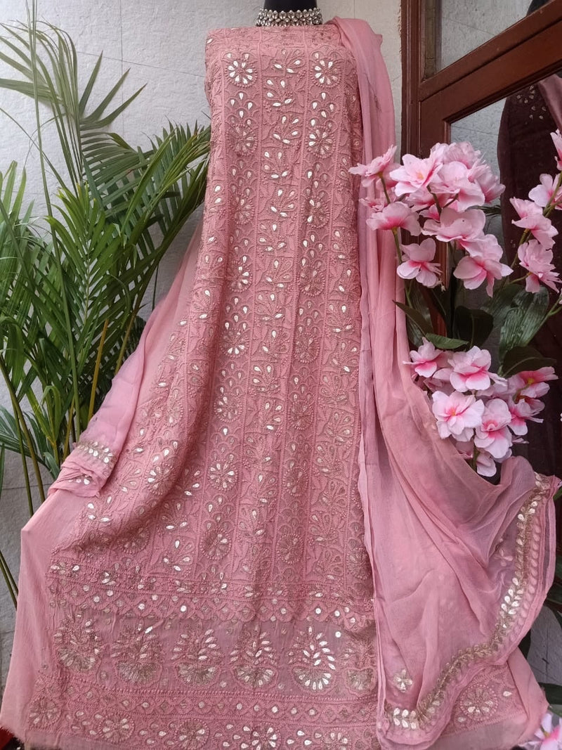 Chikankari Gota Salwar Suit In Pink,Shop Lucknowi Dress,Best Chikankari Suits Online
