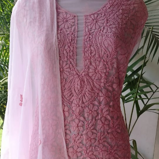 Lucknowi Chikankari Georgette Suit In Pink,Shop Chikankari Salwar Suit,Shop Chikanakri Salwar Kameez Online