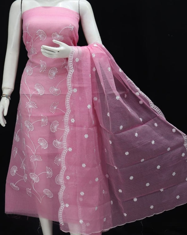 Classic Kota Doria Embridery Work Suit In Pink,kota doria suits in jaipur