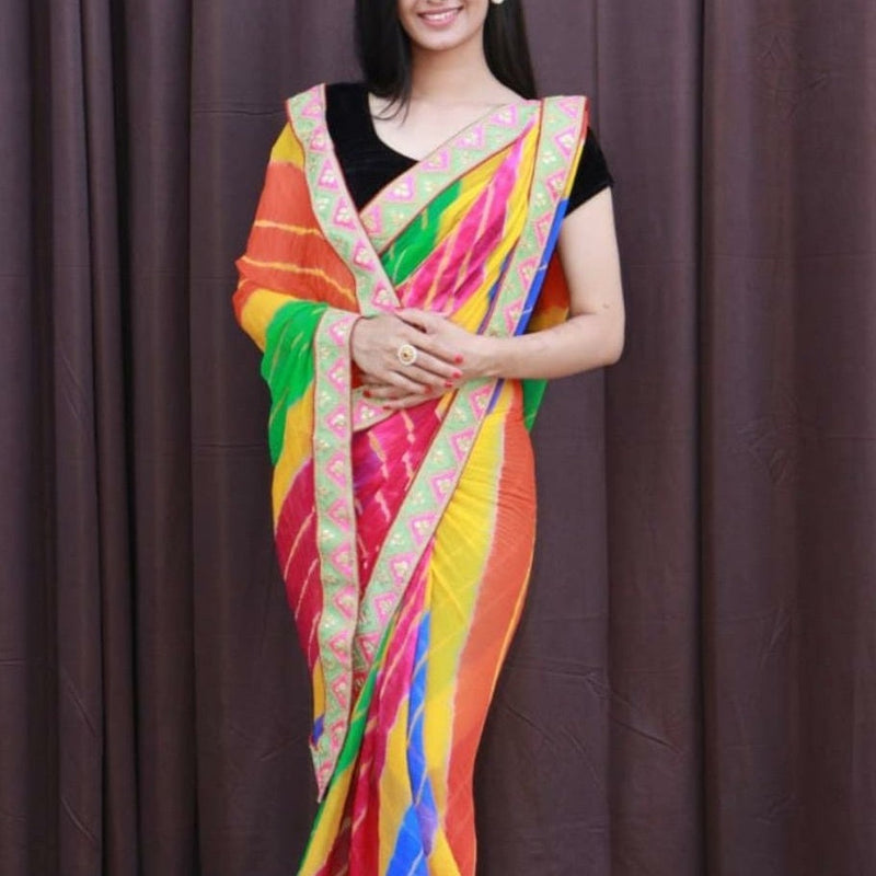 Chiffon Multicolored Leheriya Sarees,Buy Bandhej Sarees,Jhakhas