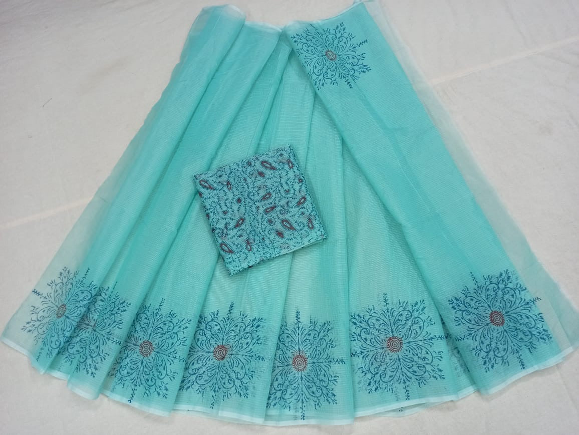 Beutiful Kota Doria Hand Block Saree, Embroidery Saree, Shop Online At Jhakhas.Com 