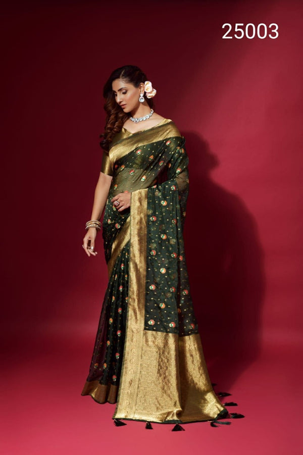 Green Pattu Organza Silk Saree