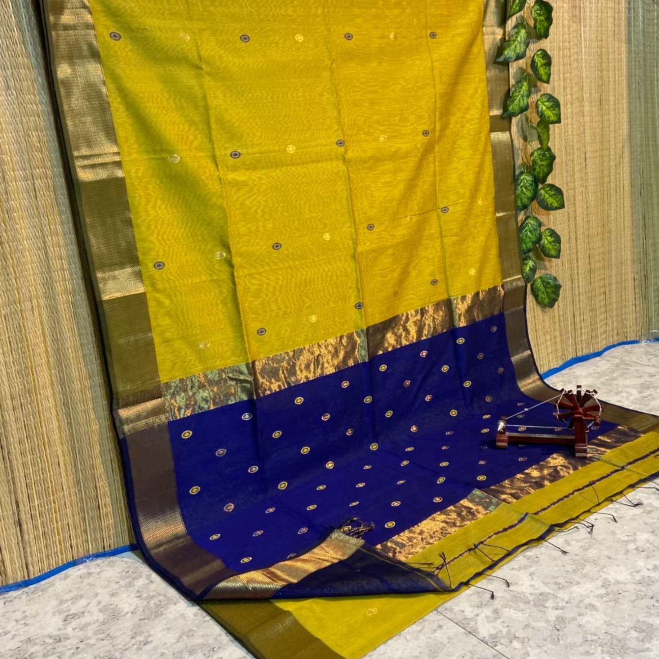 Maheshwari Silk Saree In Yellow