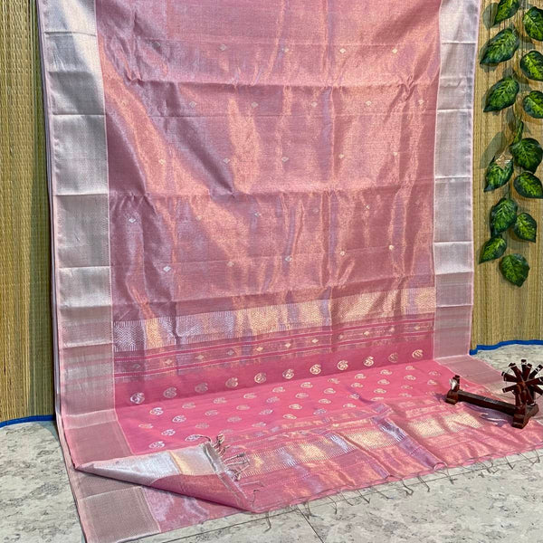 Maheshwari Heavy Tissue Zari Keri Buti Saree In Pink