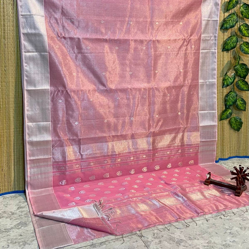 Maheshwari Heavy Tissue Zari Keri Buti Saree In Pink
