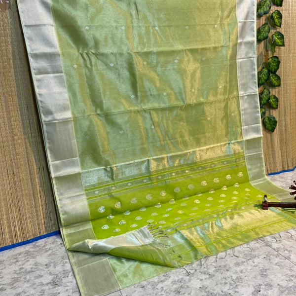 Maheshwari Heavy Tissue Zari Keri Buti Saree In Light Green