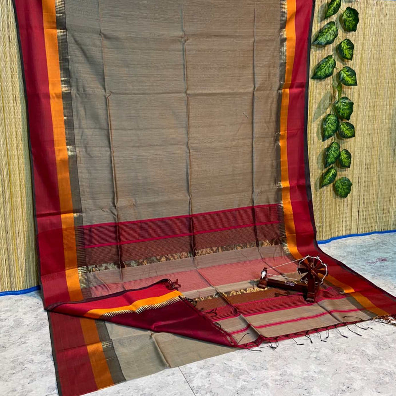 Maheshwari Silk Saree In Grey