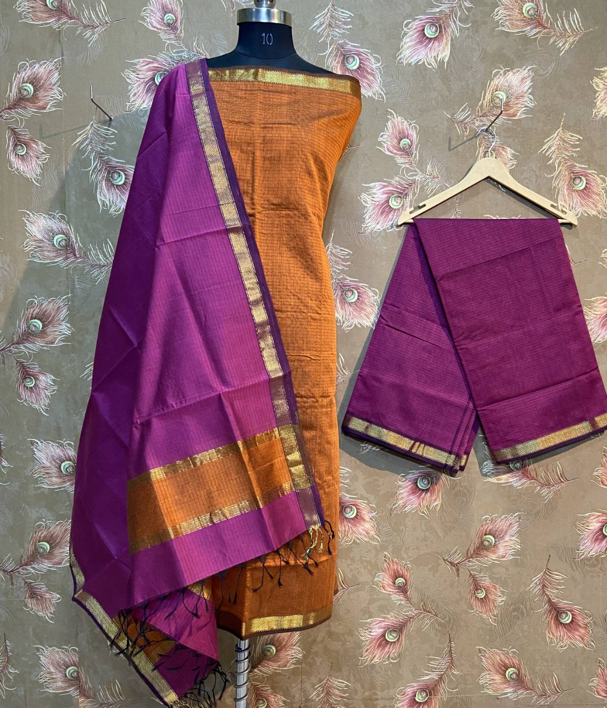 Orange and Purple Maheshwari salwar suit