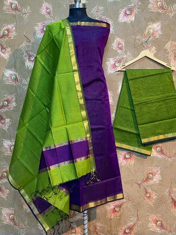 strapless open back dress Maheshwari salwar suit in Purple and Green