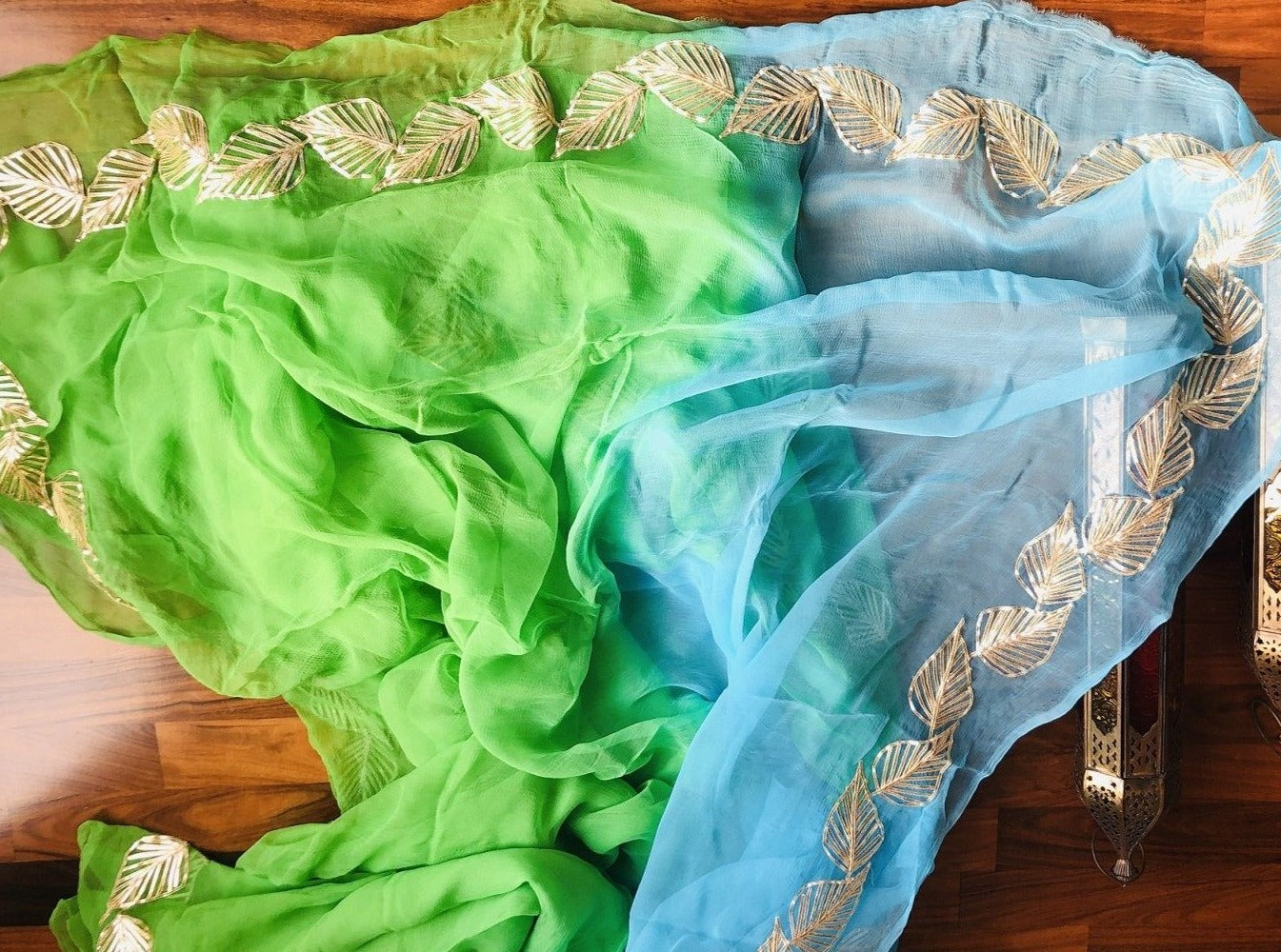 Sea Green Gota Patti Pure Chiffon Design Saree,Grab Now,Multicolour Chiffon Saree,Steal Now,Mirror Work Saree