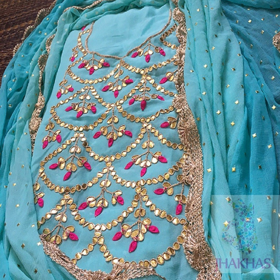 Stunning Blue Gota Work Salwar Suit - jhakhas.com